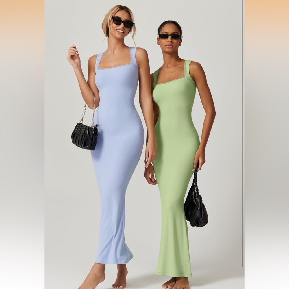 Women's Square Neck Long Maxi Dress Sleeveless Lounge Ribbed Full Length NWT M - Picture 6 of 6